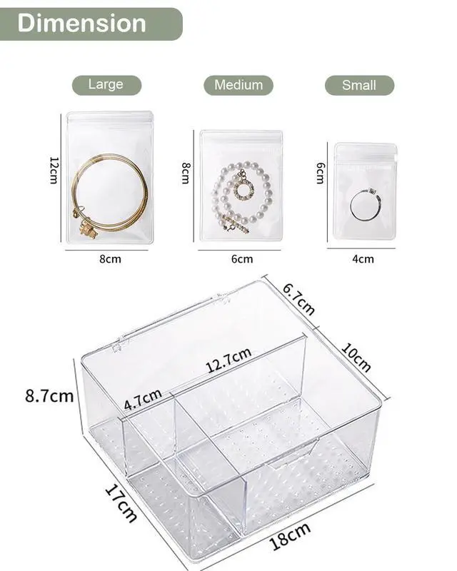 Alt view image 6 of 7 - 2 Pack 4 In 1 Acrylic Jewelry Organizers and Storage with 120 Portable Anti Tarnish Jewelry Bags, Clear Jewelry Box Organizer, Travel Jewelry Case for Earrings/Rings/Necklaces for Women Girls