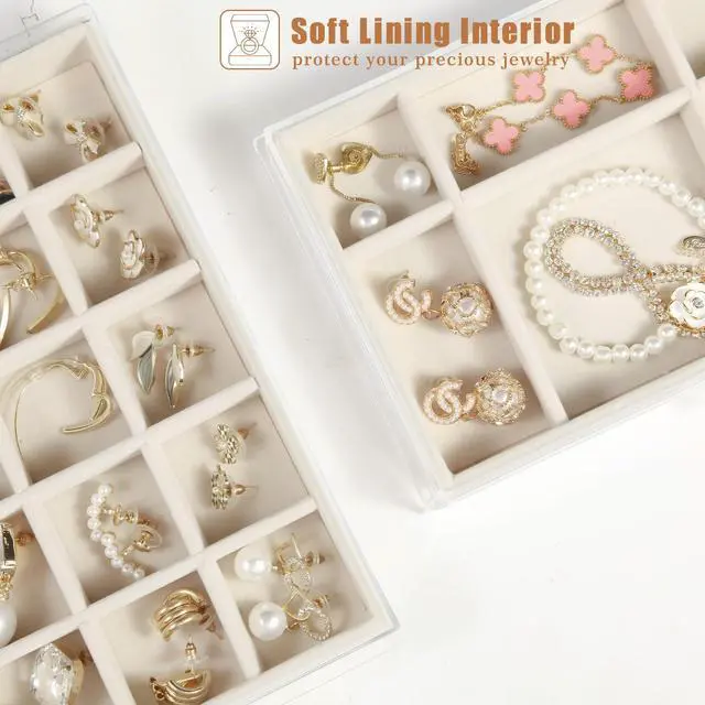 Alt view image 2 of 6 - 5 Drawers Clear Jewelry Box for Women and Girls, Acrylic Earring Holder Organizer Ring Holder Display Storage, Mother's Day Warm White