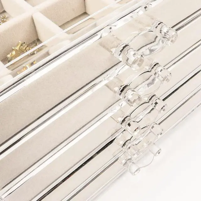 Alt view image 3 of 6 - 5 Drawers Clear Jewelry Box for Women and Girls, Acrylic Earring Holder Organizer Ring Holder Display Storage, Mother's Day Warm White