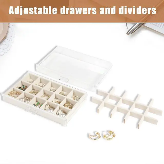 Alt view image 6 of 6 - 5 Drawers Clear Jewelry Box for Women and Girls, Acrylic Earring Holder Organizer Ring Holder Display Storage, Mother's Day Warm White