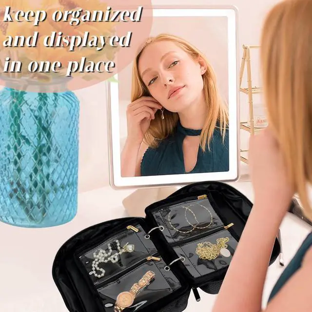 Alt view image 2 of 6 - Travel Jewelry Organizer Case,Jewelry Bags for Traveling, Jewelry Binder with 24 Pcs Clear Zipper Velvet Pouches for Storing Earrings, Rings, Necklace, Bracelet, Watch (Black)