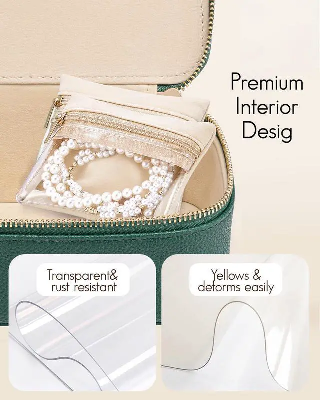 Alt view image 5 of 7 - Jewelry Travel Case,Travel Jewelry Organizer with Clear Velvet Jewelry Bags 12Pcs Zipper Pouch for Women Girl Gift-Green