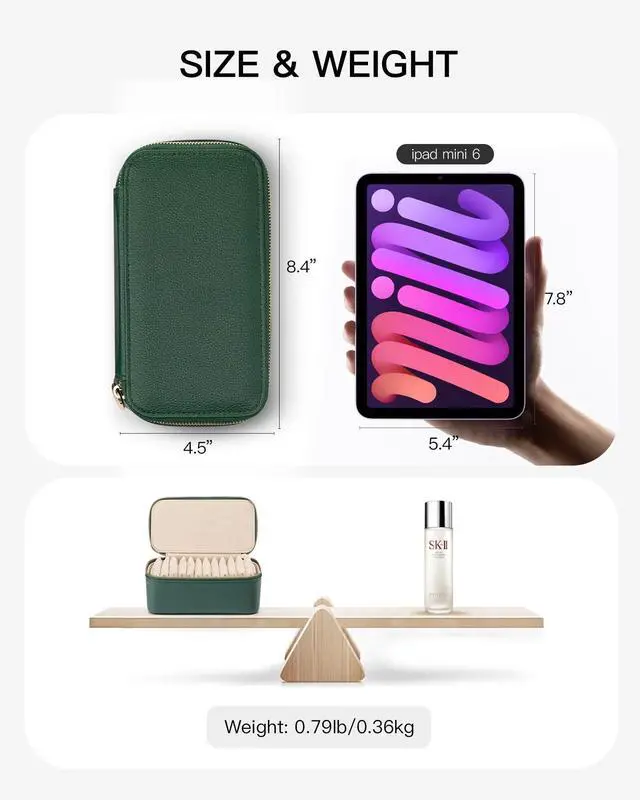 Alt view image 4 of 7 - Jewelry Travel Case,Travel Jewelry Organizer with Clear Velvet Jewelry Bags 12Pcs Zipper Pouch for Women Girl Gift-Green