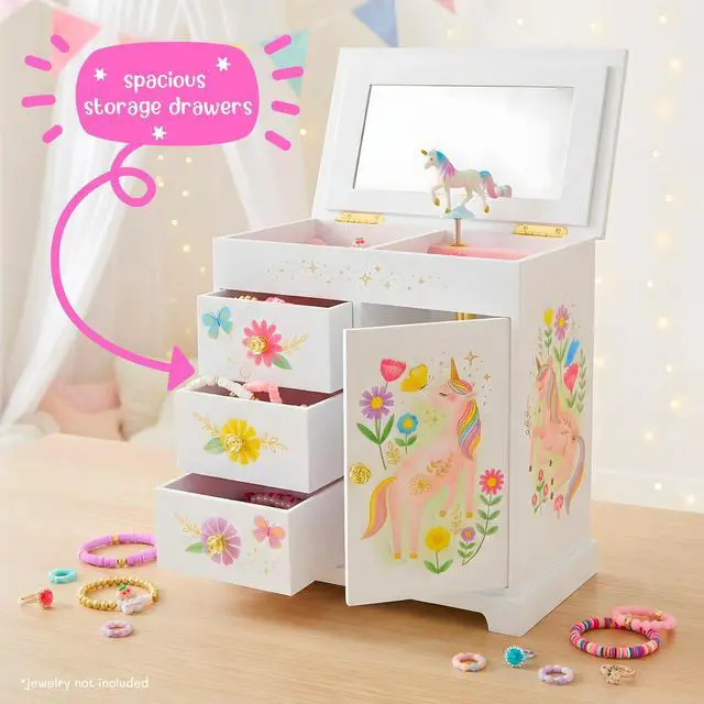 Alt view image 5 of 7 - Unicorn Musical Jewelry Box for Girls Unicorn Toys for Girls Age 4-6 Kids Jewelry Box with Drawers