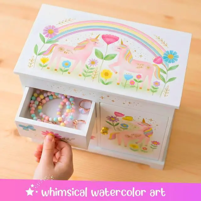 Alt view image 6 of 7 - Unicorn Musical Jewelry Box for Girls Unicorn Toys for Girls Age 4-6 Kids Jewelry Box with Drawers