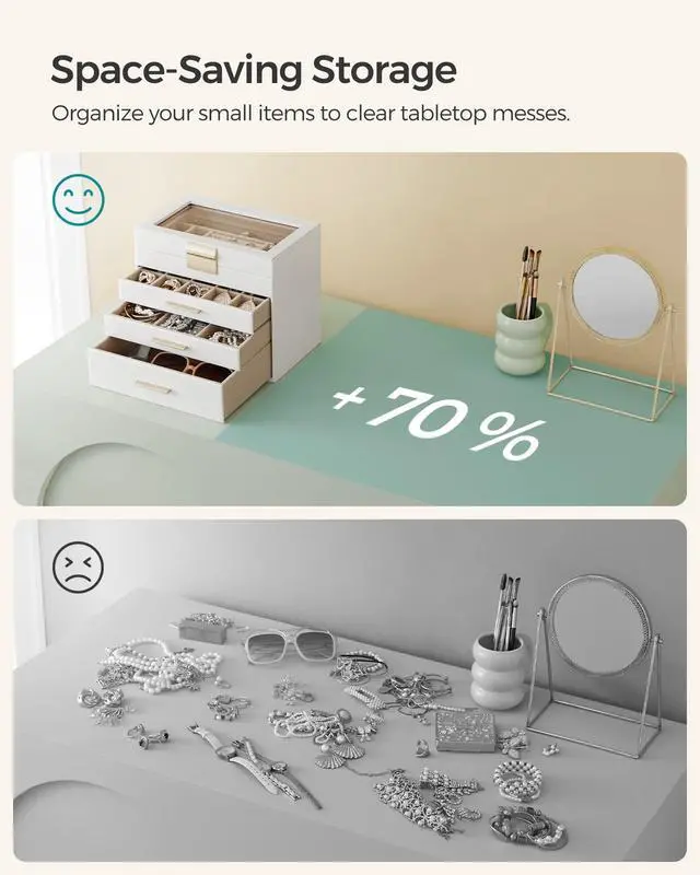 Alt view image 4 of 7 - GISELLA Collection - Jewelry Box with Glass Lid, 4-Layer Jewelry Organizer, 3 Drawers, for Sunglasses, Big Jewelry, Jewelry Storage, Modern Style, Cloud White and Gold Colour UJBC161W01