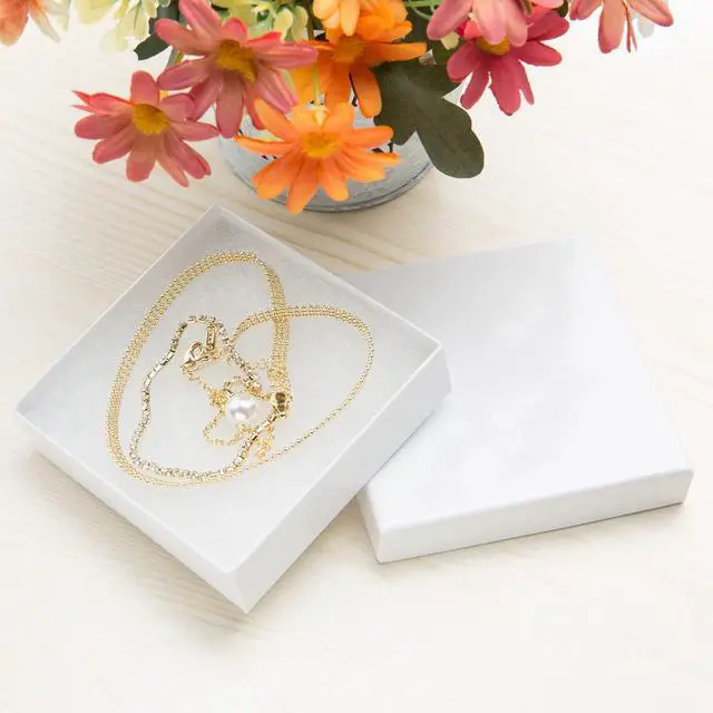 Alt view image 3 of 7 - 96 Pack 3.5x3.5x1 Inch Cardboard Jewelry Boxes,Bracelets,Earrings,Jewelry,Small Gift Packaging,Jewelry Gift Boxes with Lids and Filled with Cotton(White)