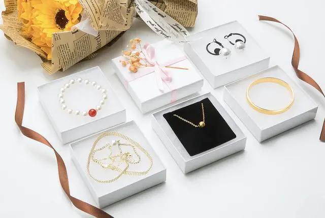 Alt view image 5 of 7 - 96 Pack 3.5x3.5x1 Inch Cardboard Jewelry Boxes,Bracelets,Earrings,Jewelry,Small Gift Packaging,Jewelry Gift Boxes with Lids and Filled with Cotton(White)