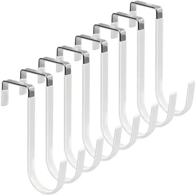 Main image of Over the Door Hooks, 8 Pack Door Hangers Hooks with Rubber Prevent Scratches Heavy Duty Organizer Hooks for Living Room, Bathroom, Bedroom, Kitchen Hanging Clothes, Towels, Hats, Coats, Bags White