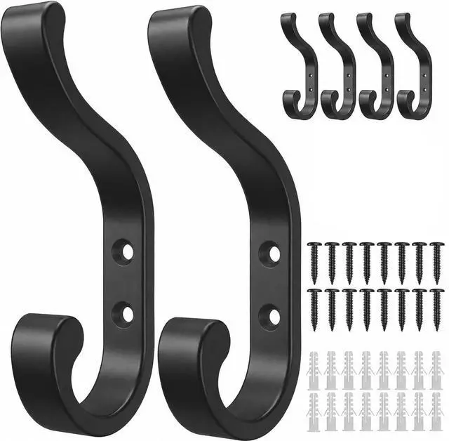 Main image of Wall-Mount Coat Hooks, Heavy Duty 30LB Hooks for Hanging Coats, Bags, Backpacks, Keys, Hats Black Metal Hooks for Wall,Door (6 Pack)