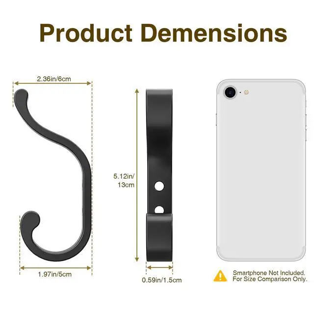 Alt view image 5 of 7 - Wall-Mount Coat Hooks, Heavy Duty 30LB Hooks for Hanging Coats, Bags, Backpacks, Keys, Hats Black Metal Hooks for Wall,Door (6 Pack)