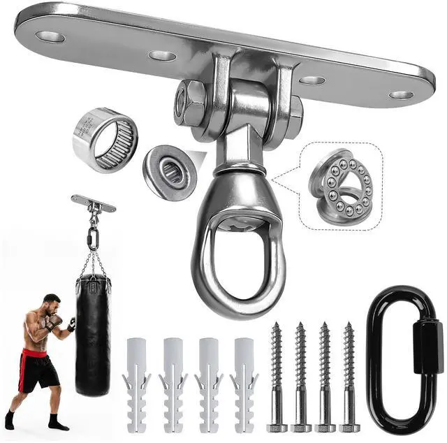Main image of Heavy Duty Punching Bag Hanger 180° +360° Rotation,Stainless Steel Wall Ceiling Mount Hook for Heavy Boxing Bag, Weight Training, Aerial Yoga Swing & Hammock