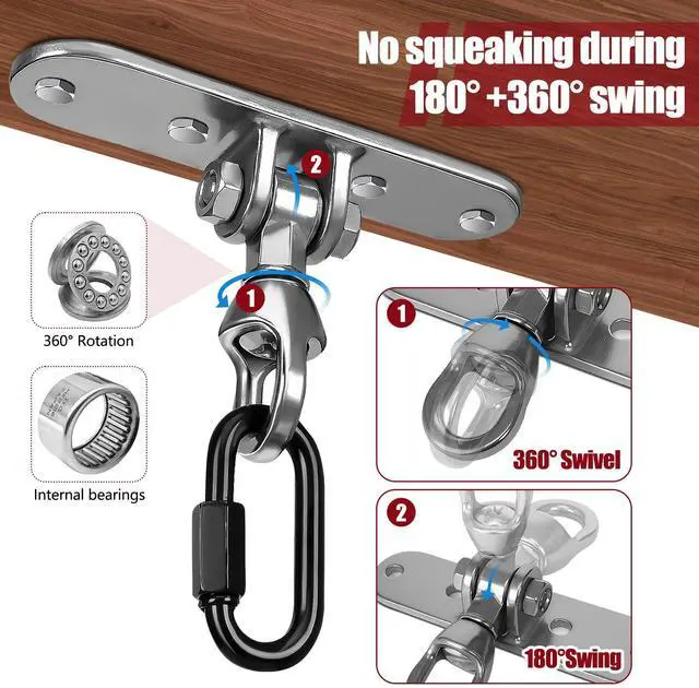 Alt view image 2 of 7 - Heavy Duty Punching Bag Hanger 180° +360° Rotation,Stainless Steel Wall Ceiling Mount Hook for Heavy Boxing Bag, Weight Training, Aerial Yoga Swing & Hammock