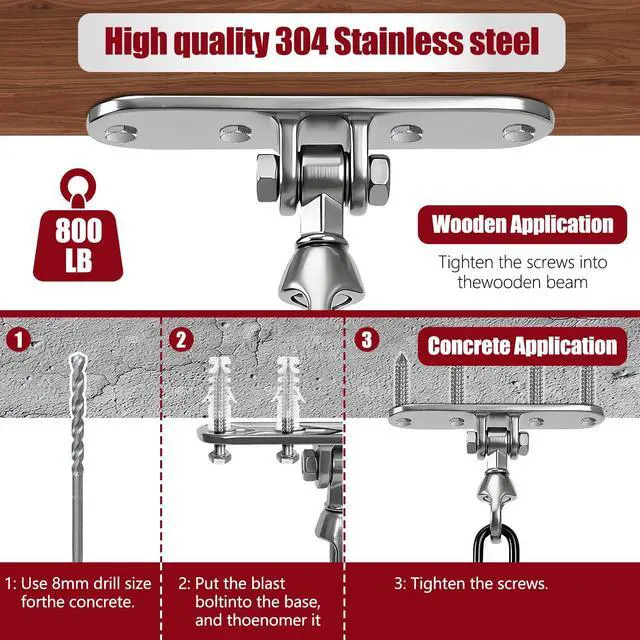Alt view image 3 of 7 - Heavy Duty Punching Bag Hanger 180° +360° Rotation,Stainless Steel Wall Ceiling Mount Hook for Heavy Boxing Bag, Weight Training, Aerial Yoga Swing & Hammock