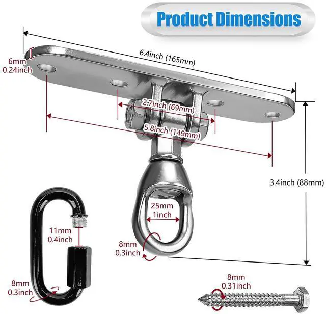 Alt view image 7 of 7 - Heavy Duty Punching Bag Hanger 180° +360° Rotation,Stainless Steel Wall Ceiling Mount Hook for Heavy Boxing Bag, Weight Training, Aerial Yoga Swing & Hammock