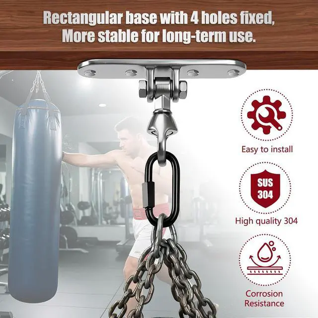 Alt view image 6 of 7 - Heavy Duty Punching Bag Hanger 180° +360° Rotation,Stainless Steel Wall Ceiling Mount Hook for Heavy Boxing Bag, Weight Training, Aerial Yoga Swing & Hammock