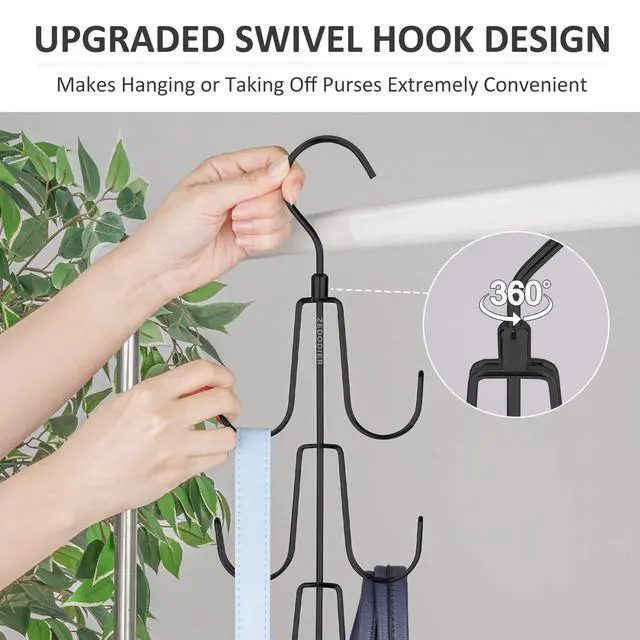 Alt view image 2 of 7 - 2 Pack Purse Organizer for Closet, Rotatable Purse Hanger Bag Holder, Max 16 Storage Capacity Backpack Rack, Metal Space Saving Hanger, Black