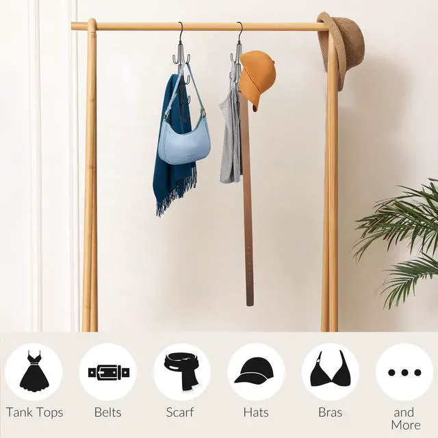 Alt view image 6 of 7 - 2 Pack Purse Organizer for Closet, Rotatable Purse Hanger Bag Holder, Max 16 Storage Capacity Backpack Rack, Metal Space Saving Hanger, Black