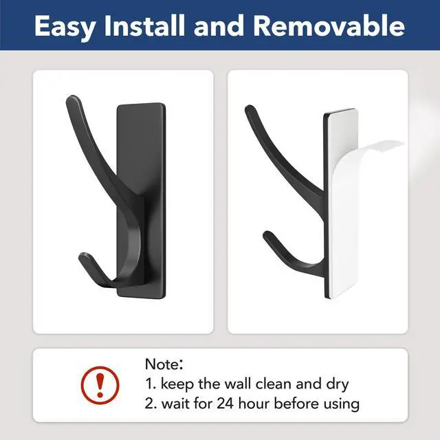 Alt view image 3 of 7 - Matt Black Self Adhesive Coat Hooks for Hanging: 13LB Extra Strong Stainless Wall Hook for Towel, Utensil, Backpack, Hat, Sturdy Metal Hanger for Bathroom, Kitchen, Door, 6-Pack
