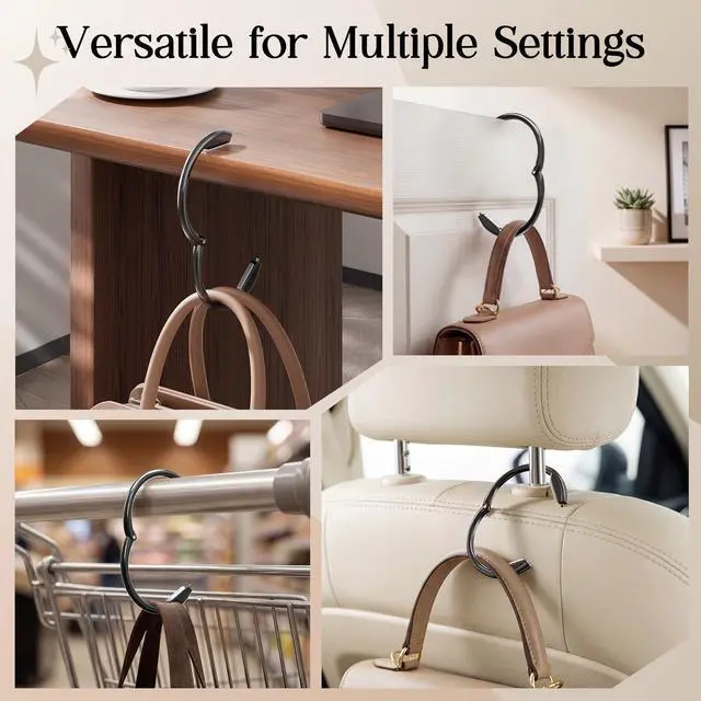Alt view image 6 of 7 - Purse Hook for Table - Upgraded Snap-On Closure Design Bag Hanger - Heavy Duty Handbag Holder Holds 33 lbs - Portable Desk Hook for Purses, Bags, Backpacks in Restaurant, Office, Car (Black)