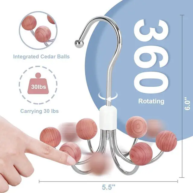 Alt view image 2 of 7 - Hoodie Hangers 2-Pack with 6 Cedar Balls, 360°Swivel Purse Hanger, Scarf Hanger, Closet Hooks, Handbag Organizer, Bra Hanger, Accessory Organizers for Scarf, Tanktop, Hat, Hoodie CT43C