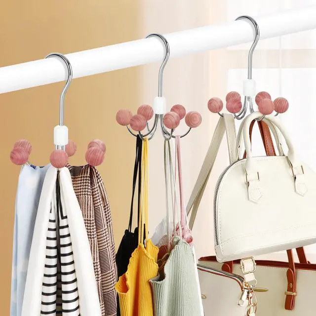 Alt view image 5 of 7 - Hoodie Hangers 2-Pack with 6 Cedar Balls, 360°Swivel Purse Hanger, Scarf Hanger, Closet Hooks, Handbag Organizer, Bra Hanger, Accessory Organizers for Scarf, Tanktop, Hat, Hoodie CT43C