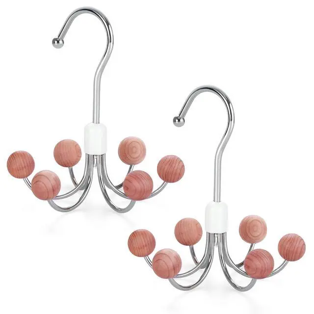 Alt view image 7 of 7 - Hoodie Hangers 2-Pack with 6 Cedar Balls, 360°Swivel Purse Hanger, Scarf Hanger, Closet Hooks, Handbag Organizer, Bra Hanger, Accessory Organizers for Scarf, Tanktop, Hat, Hoodie CT43C