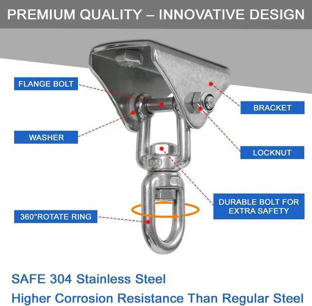 Alt view image 3 of 7 - 1000 LB Punching Heavy Bag Hanger, Steel Heavy Duty Swing Hanger Bolts for Wood and Concrete - 360° Swing