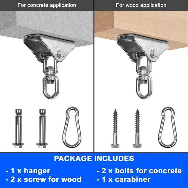 Alt view image 5 of 7 - 1000 LB Punching Heavy Bag Hanger, Steel Heavy Duty Swing Hanger Bolts for Wood and Concrete - 360° Swing