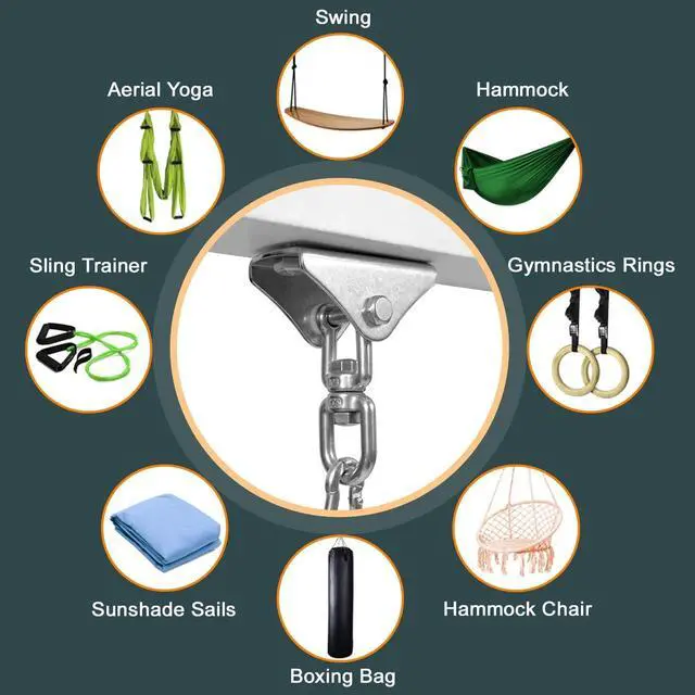 Alt view image 6 of 7 - 1000 LB Punching Heavy Bag Hanger, Steel Heavy Duty Swing Hanger Bolts for Wood and Concrete - 360° Swing