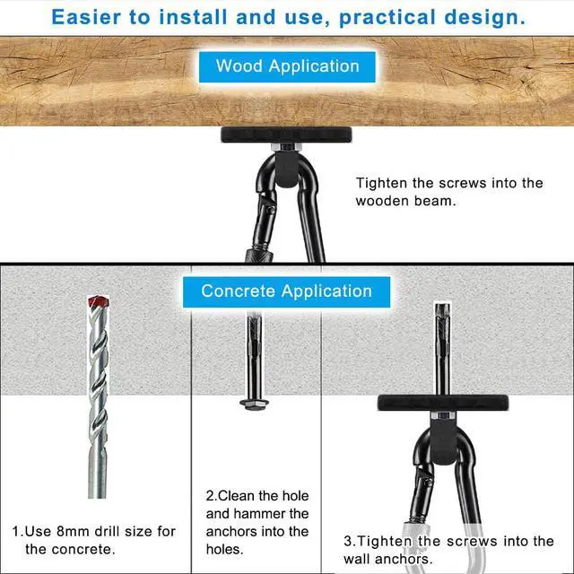 Alt view image 5 of 7 - Heavy Duty Boxing Punching Bag Chain,450 LB Capacity, Wall Mount Ceiling Hooks for Boxing& MMA,Wood Beam Holder with 4 Chains and 4 Carabiners,2 Wood Screws for Wooden Sets