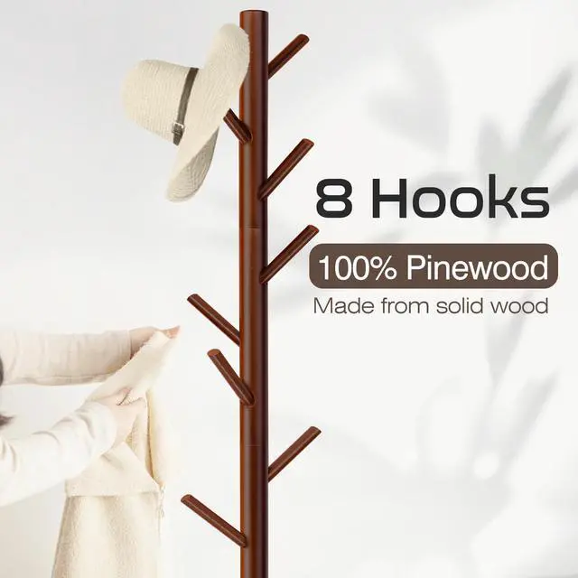 Alt view image 2 of 7 - Coat Rack, Freestanding Coat Rack with 8 Hooks and 3 Adjustable Size Tree Coat Racks for Bedroom, Hallway, Entrance, Office, for Hats, Coats, Scarves, Handbags