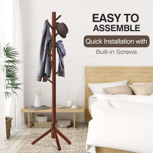 Alt view image 4 of 7 - Coat Rack, Freestanding Coat Rack with 8 Hooks and 3 Adjustable Size Tree Coat Racks for Bedroom, Hallway, Entrance, Office, for Hats, Coats, Scarves, Handbags