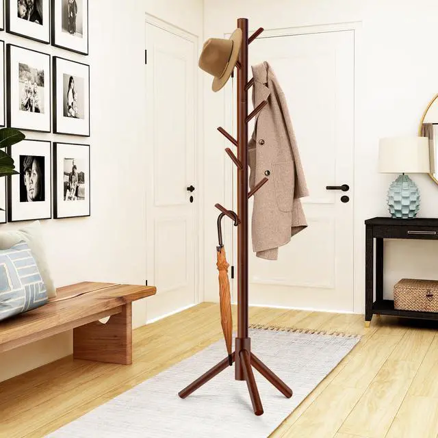 Alt view image 5 of 7 - Coat Rack, Freestanding Coat Rack with 8 Hooks and 3 Adjustable Size Tree Coat Racks for Bedroom, Hallway, Entrance, Office, for Hats, Coats, Scarves, Handbags