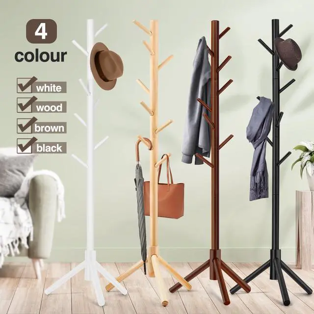 Alt view image 7 of 7 - Coat Rack, Freestanding Coat Rack with 8 Hooks and 3 Adjustable Size Tree Coat Racks for Bedroom, Hallway, Entrance, Office, for Hats, Coats, Scarves, Handbags