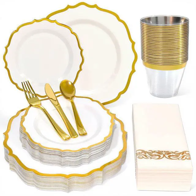 Main image of 175 Piece Disposable Plastic Plates Dinnerware Set for 25 Guests