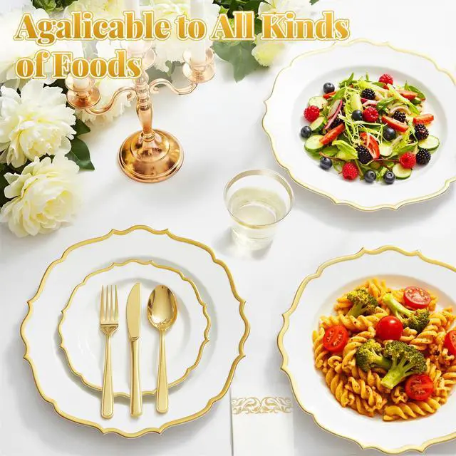 Alt view image 2 of 7 - 175 Piece Disposable Plastic Plates Dinnerware Set for 25 Guests