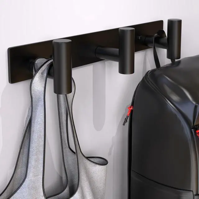 Alt view image 3 of 7 - Wall Mounted Coat Rack-3 Hooks, Heavy Duty Stainless Steel Wall Hooks for Towel Coat Bag, Hat Rack Coat Hanger Coat Hooks Towel Racks for Bathroom Entryway Kitchen Hotel Office (Black, 1 Pack)