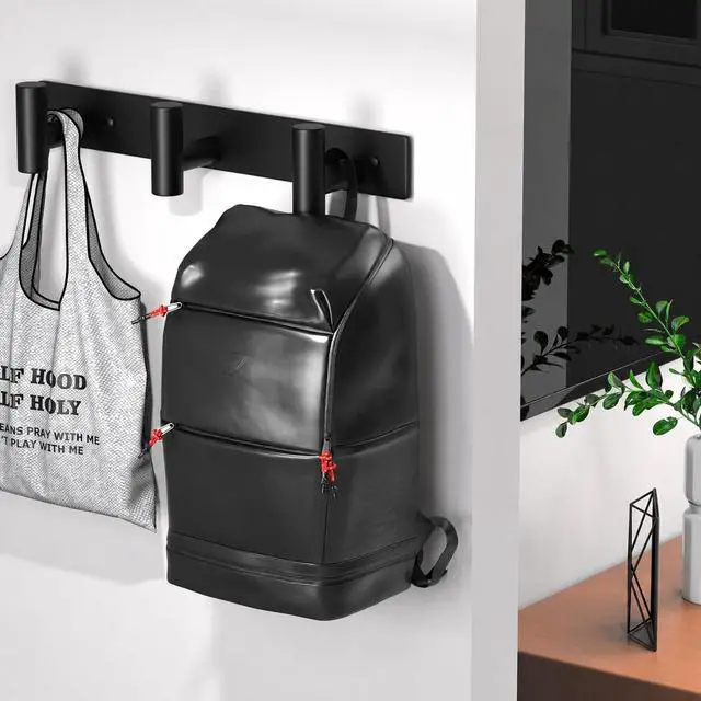 Alt view image 5 of 7 - Wall Mounted Coat Rack-3 Hooks, Heavy Duty Stainless Steel Wall Hooks for Towel Coat Bag, Hat Rack Coat Hanger Coat Hooks Towel Racks for Bathroom Entryway Kitchen Hotel Office (Black, 1 Pack)