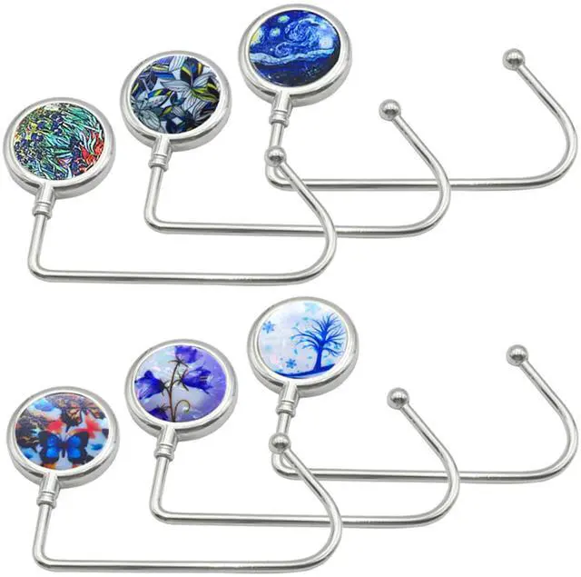 Main image of 6Pcs Portable Purse Hook Handbag Hanger for Table, Fashionable Long Handbag Bag Holder Under Counter, Christmas Stocking Holders Mantel Hooks for Women Girls Bags Storage(6 Vintage Patterns)