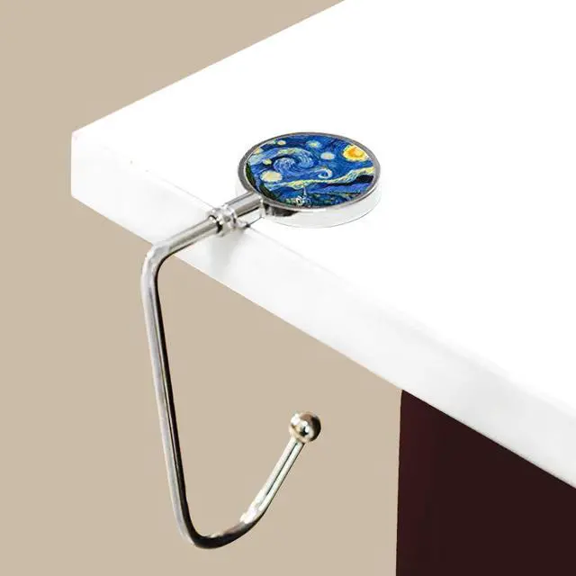 Alt view image 7 of 7 - 6Pcs Portable Purse Hook Handbag Hanger for Table, Fashionable Long Handbag Bag Holder Under Counter, Christmas Stocking Holders Mantel Hooks for Women Girls Bags Storage(6 Vintage Patterns)