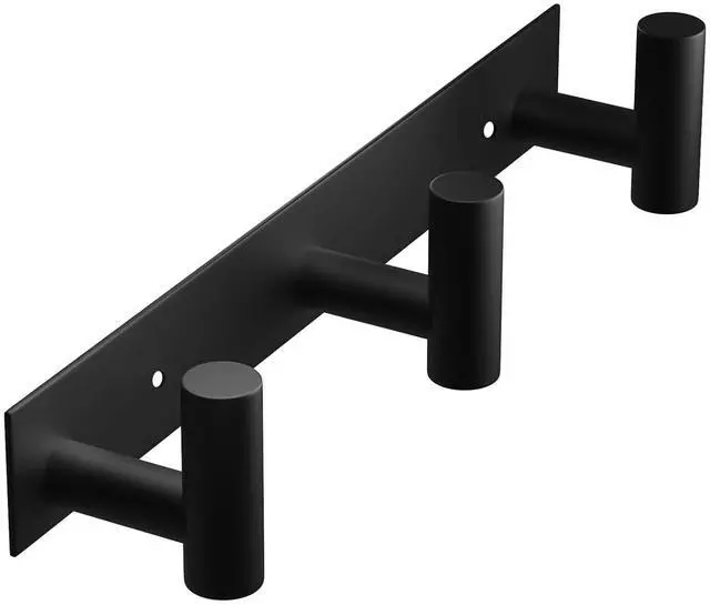 Main image of Black Hat and Coat Wall Mount Rack - 3 Hooks for Robes, Bags, Keys, and Towels - Bathroom Towel Hanger Organizer (1 Pack)