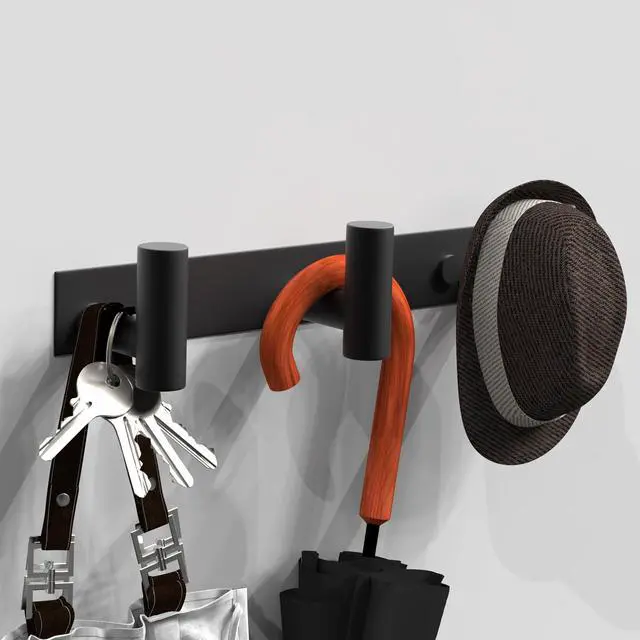 Alt view image 3 of 5 - Black Hat and Coat Wall Mount Rack - 3 Hooks for Robes, Bags, Keys, and Towels - Bathroom Towel Hanger Organizer (1 Pack)