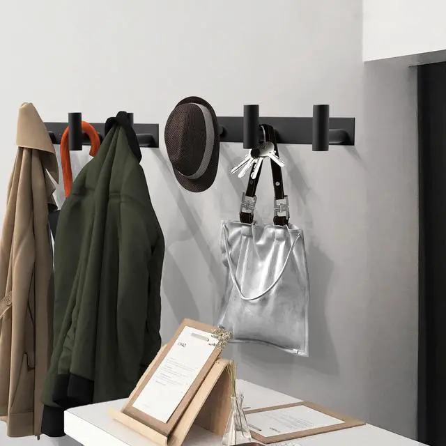Alt view image 5 of 5 - Black Hat and Coat Wall Mount Rack - 3 Hooks for Robes, Bags, Keys, and Towels - Bathroom Towel Hanger Organizer (1 Pack)