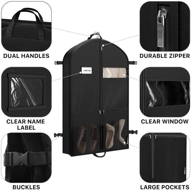 Alt view image 4 of 6 - 43'' Travel Garment Bag with Pockets for Suits, Dresses, Coats, Heavy Duty 300D Polyester