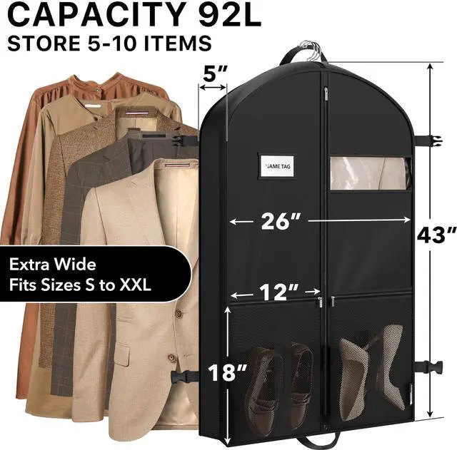 Alt view image 2 of 6 - 43'' Travel Garment Bag with Pockets for Suits, Dresses, Coats, Heavy Duty 300D Polyester