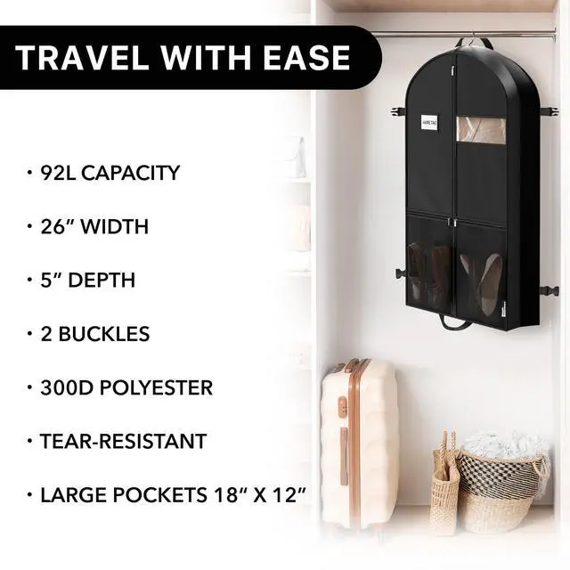 Alt view image 6 of 6 - 43'' Travel Garment Bag with Pockets for Suits, Dresses, Coats, Heavy Duty 300D Polyester