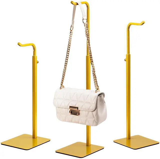 Main image of 3 Pack Purse Holder Handbag Display Stand: Gold Hanger Rack for Bags, Purses, and Wreath, Adjustable Hook Stand for Tabletop, Closet, and Retail Use for Vendors
