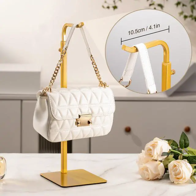Alt view image 3 of 7 - 3 Pack Purse Holder Handbag Display Stand: Gold Hanger Rack for Bags, Purses, and Wreath, Adjustable Hook Stand for Tabletop, Closet, and Retail Use for Vendors