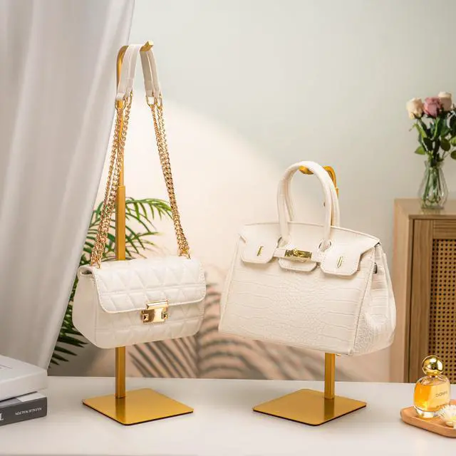 Alt view image 4 of 7 - 3 Pack Purse Holder Handbag Display Stand: Gold Hanger Rack for Bags, Purses, and Wreath, Adjustable Hook Stand for Tabletop, Closet, and Retail Use for Vendors